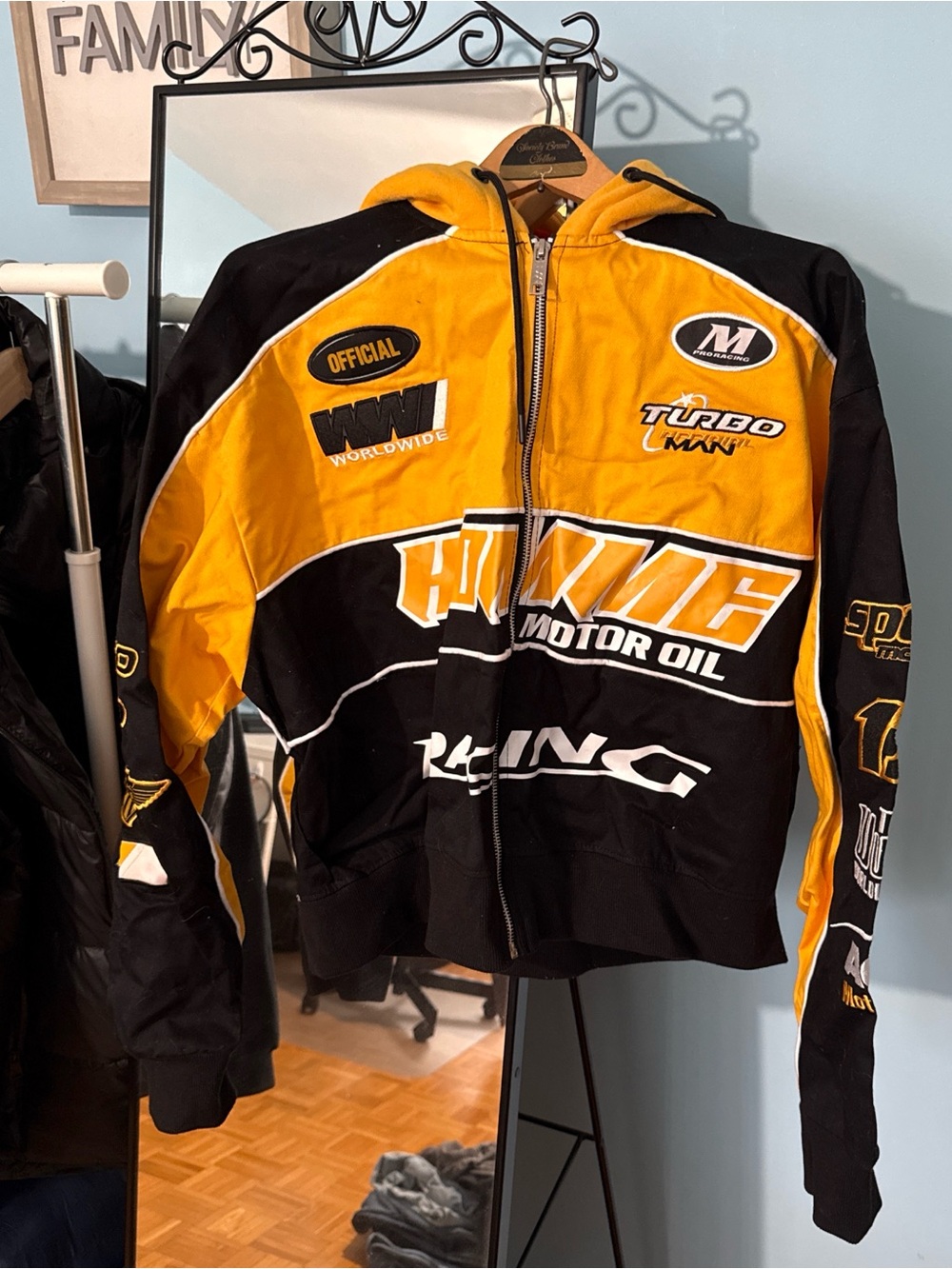 Boohoo Black and Yellow Racing Hooded Jacket